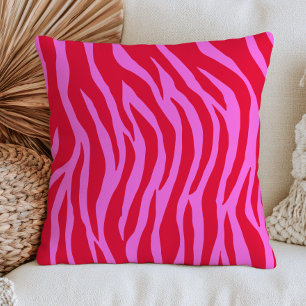 Red& Pink Zebra Pattern Retro Maximalist Throw Pillow