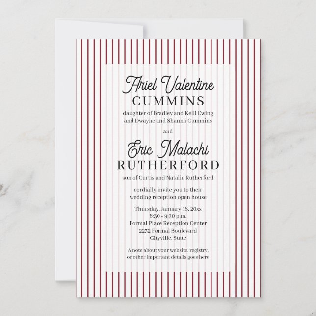 Red Pinstripe Rustic Bride's Parents Remarried Invitation (Front)