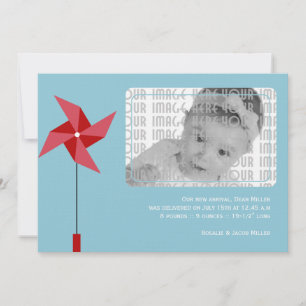 Red Pinwheel Birth Announcement