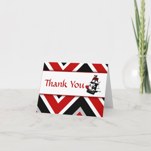 Red Pirate Baby Thank You Note Card (Front)