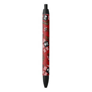 Red pirate ship pattern black ink pen
