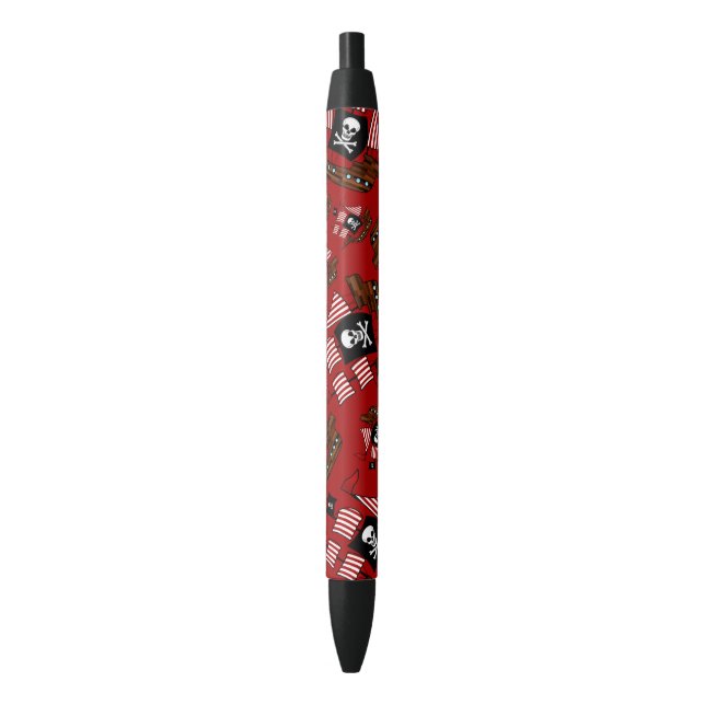 Red pirate ship pattern black ink pen (Front Vertical)