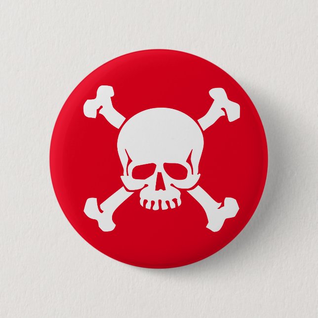 Red Pirate Skull and Crossbones 2 Inch Round Button (Front)
