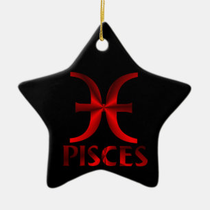 Red Pisces Horoscope Symbol Ceramic Ornament