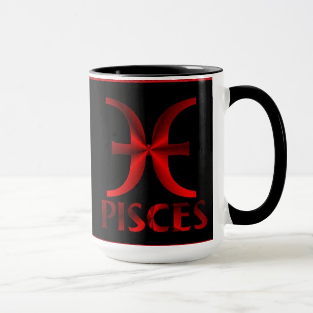 Red Pisces Horoscope Symbol Mug (Right)