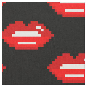 Red pixel lips pattern design DIY textile fabric
