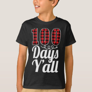 Red Plaid 100 Days Y'all Funny 100th Day Of School T-Shirt