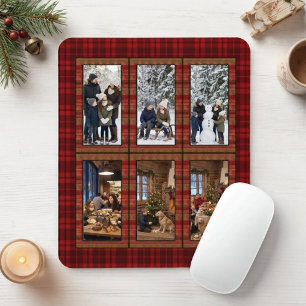 Red Plaid 6 Vertical Photo Collage Personalized Mouse Pad