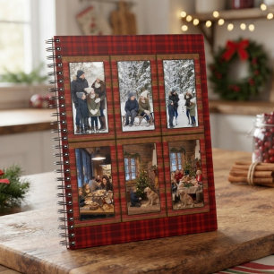 Red Plaid 6 Vertical Photo Collage Personalized Notebook