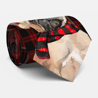 Red Plaid and a Cute French Bulldog Christmas Tie