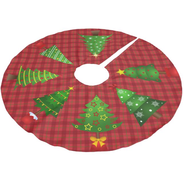 Red Plaid and Christmas Tree Skirt (Angled)