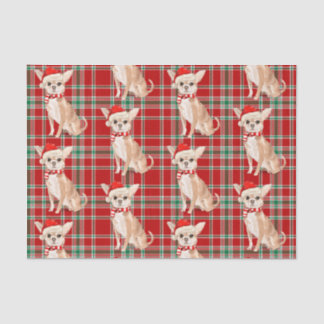 Red Plaid and Tan Chihuahua Christmas Tissue Paper