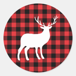 Red Plaid and White Stag   Holiday Classic Round Sticker