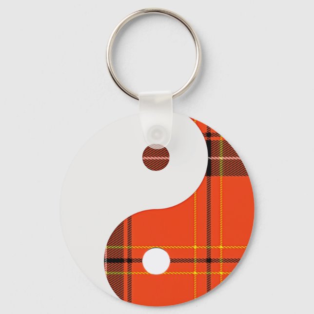 Red Plaid and White Yin Yang Keychain (Front)