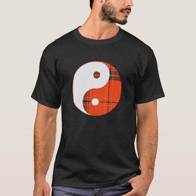 Red Plaid and White Yin Yang T-Shirt (Front)