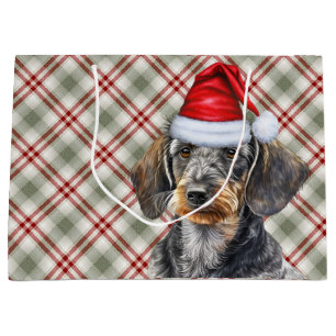 Red Plaid and Wirehair Dachshund Dog Lover Holiday Large Gift Bag
