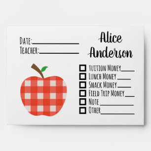 Red Plaid Apple School Envelope