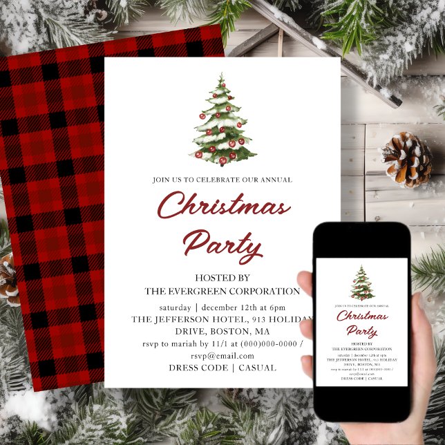 Red Plaid | Arbre de Noël | Invitation de vacances (Créateur téléchargé)