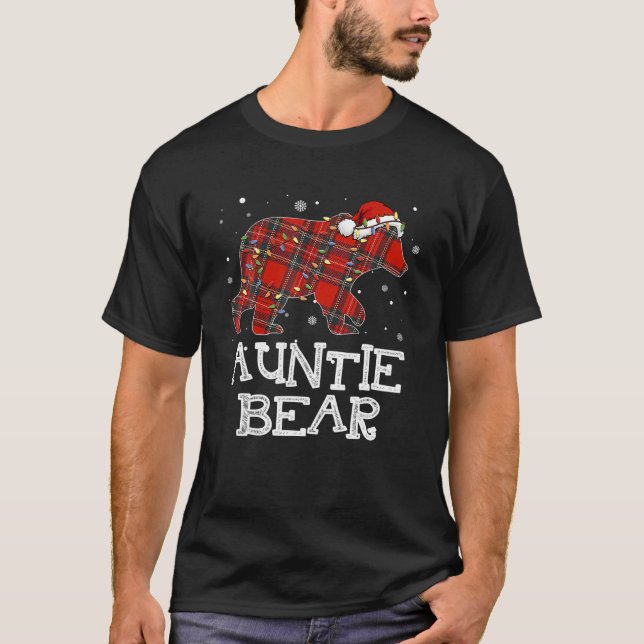 Red Plaid Auntie Bear Buffalo Family Pajama Christ T-Shirt (Front)