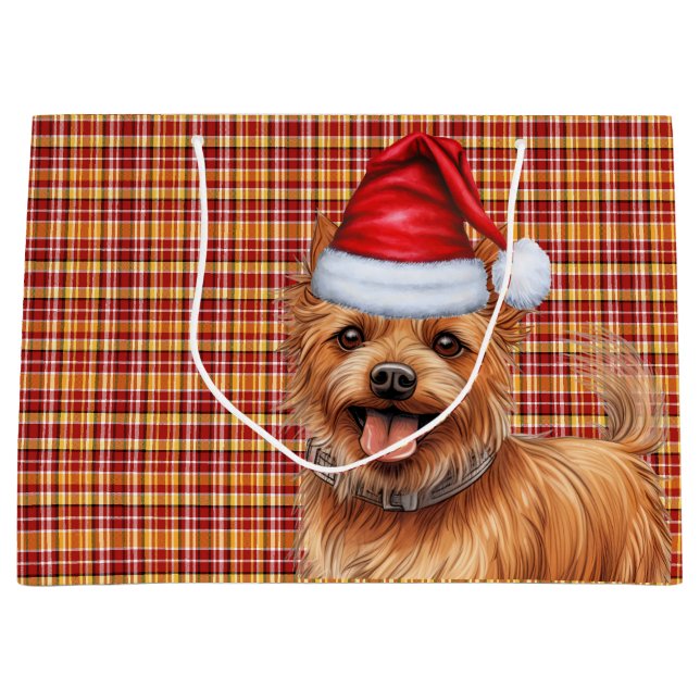 Red Plaid Australian Terrier Dog Holiday Large Gift Bag (Front)