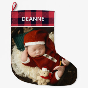 Red Plaid Baby's First Christmas 1 Photo  Large Christmas Stocking