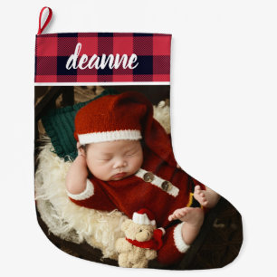 Red Plaid Baby's First Christmas 1 Photo  Large Christmas Stocking