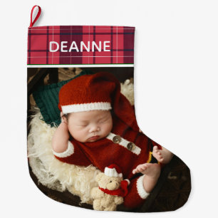 Red Plaid Baby's First Christmas 1 Photo  Large Christmas Stocking