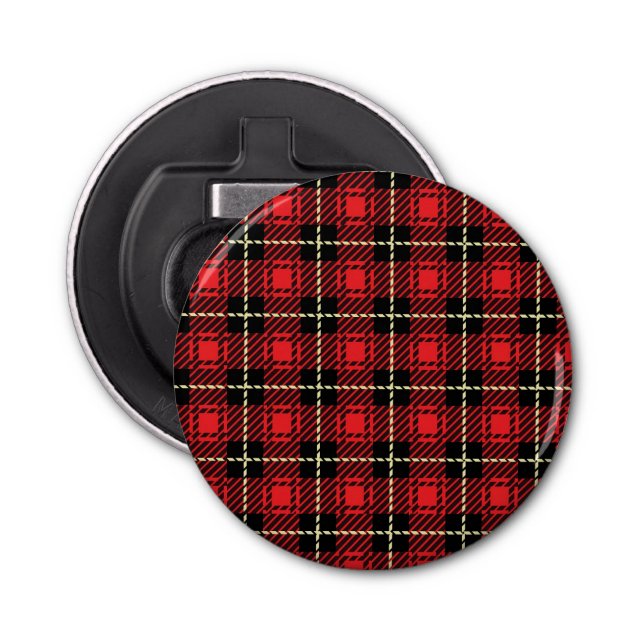 Red Plaid Background Bottle Opener (Front)