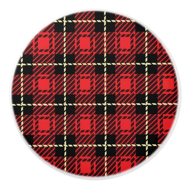 Red Plaid Background Ceramic Knob (Front)