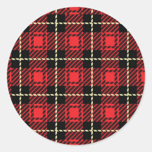 Red Plaid Background Classic Round Sticker