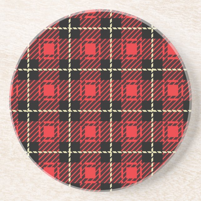 Red Plaid Background Coaster (Front)