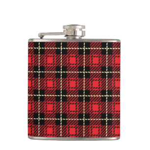 Red Plaid Background Hip Flask