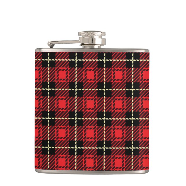 Red Plaid Background Hip Flask (Front)