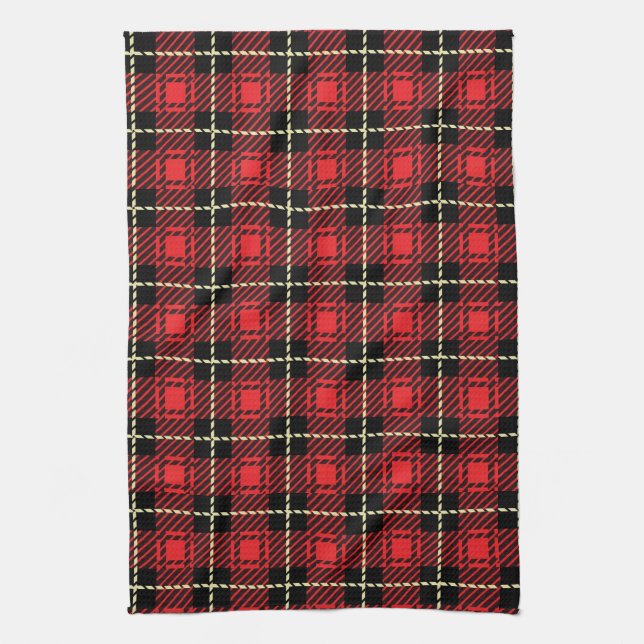 Red Plaid Background Kitchen Towel (Vertical)