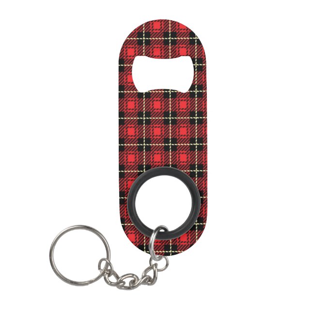 Red Plaid Background Mini Bottle Opener (Front)
