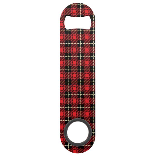 Red Plaid Background Speed Bottle Opener (Front)