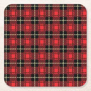 Red Plaid Background Square Paper Coaster