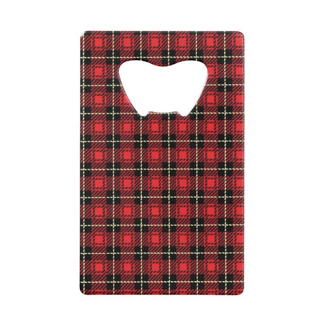 Red Plaid Background Wallet Bottle Opener (Front)