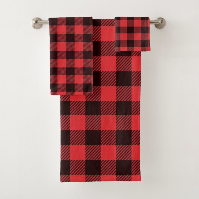 Red Plaid Bath Towel Set (Insitu)