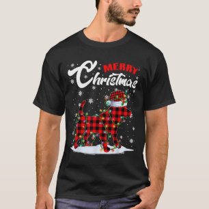 Red Plaid Beagle Dog Santa Hat Christmas Tree Ligh T-Shirt