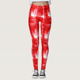 Red plaid bears pattern leggings