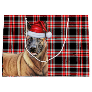 Red Plaid Belgian Malinois Dog Lover Holiday Large Gift Bag