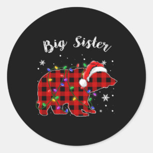 Red Plaid Big Sister Bear Buffalo Family Pajama Ch Classic Round Sticker
