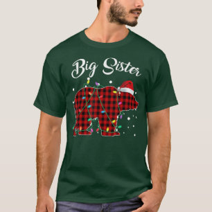 Red Plaid Big Sister Bear Matching Buffalo Pajama T-Shirt