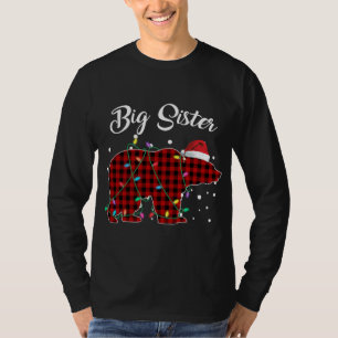 Red Plaid Big Sister Bear Matching Buffalo Pajama T-Shirt