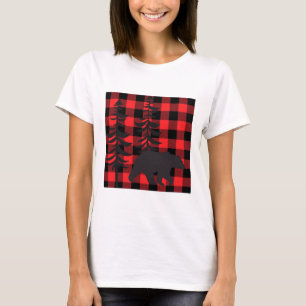 Red Plaid Black Bear Pattern T-Shirt