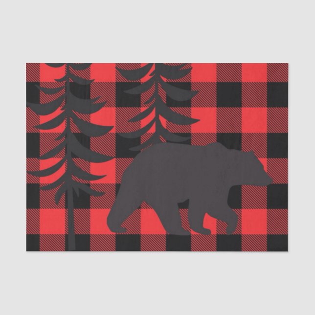 Red Plaid Black Bear Silhouette Tissue Paper (Front)