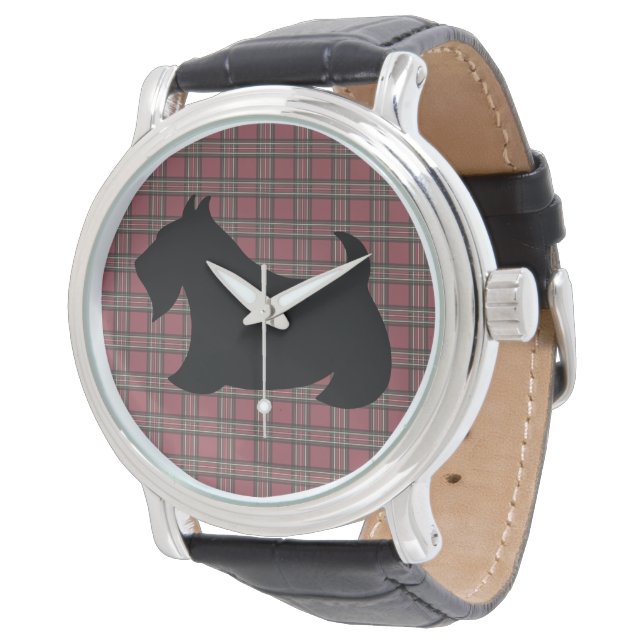 Red Plaid Black Scottish Terrier Watch (Angled)