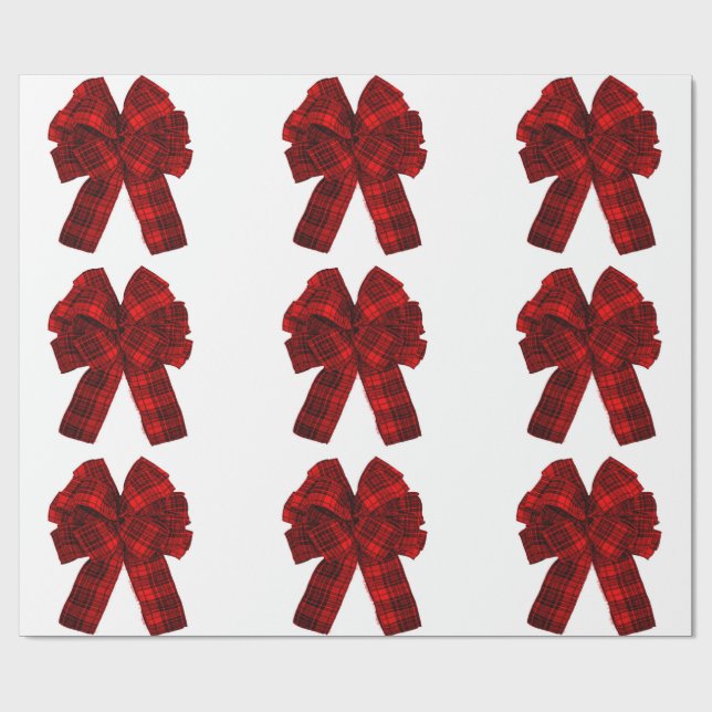 Red Plaid Bows Wrapping Paper (Flat)
