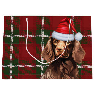 Red Plaid Boykin Spaniel Dog Lover Holiday Large Gift Bag